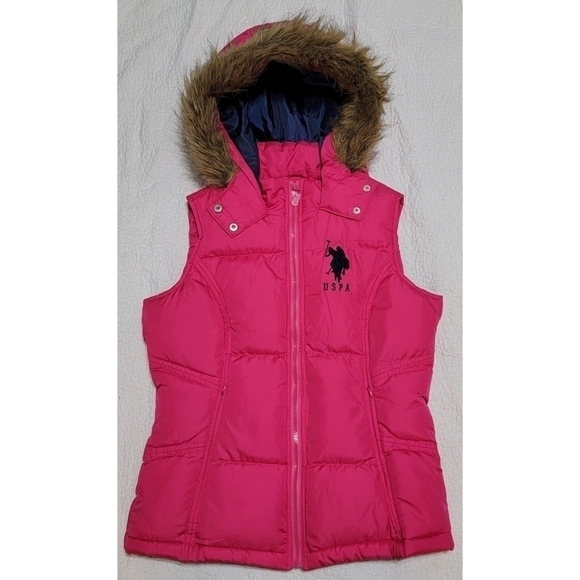 U.s. Polo Assn. Pink Puffer Vest with Hood - Picture 1 of 9